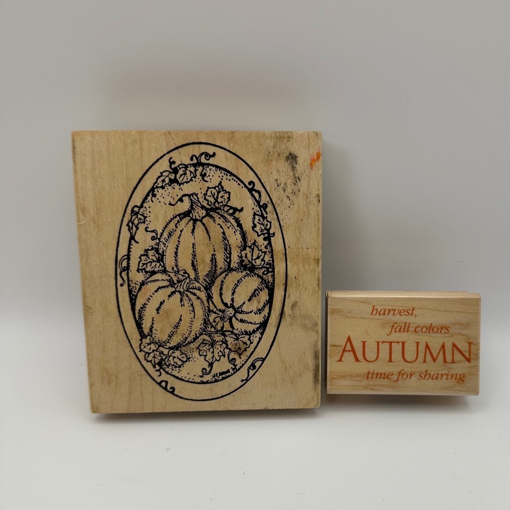 Northwoods Hero Arts Autumn C3039 Pumpkin Frame M3741 Fall Wood Rubber Stamp Lot